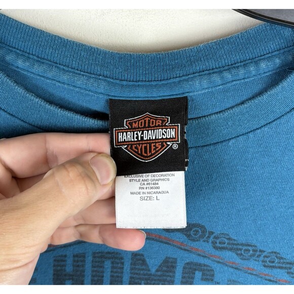Y2K Harley Davidson Graphic T-Shirt / Long Sleeve / Blue / Size Large / Ohio - Picture 7 of 7